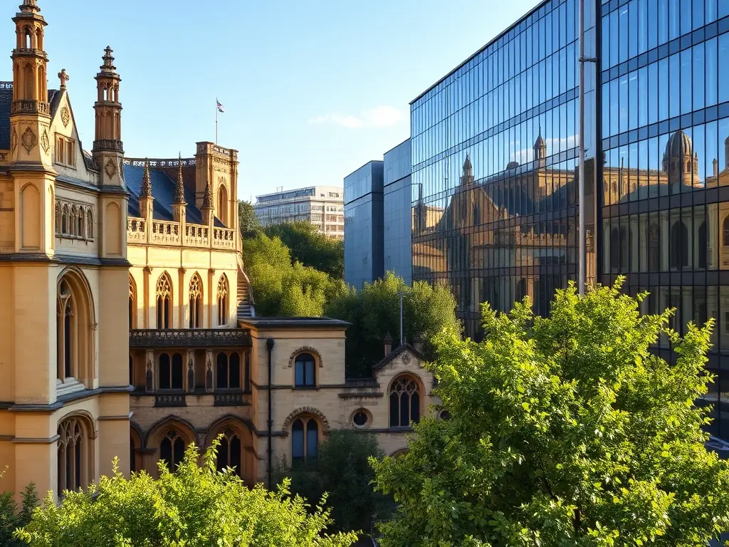Scenic view of Cambridge, UK, featuring historic architecture and modern buildings.